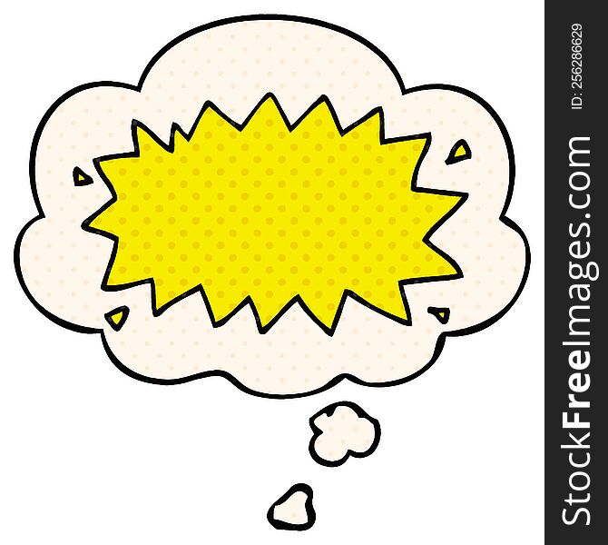 cartoon explosion symbol with thought bubble in comic book style