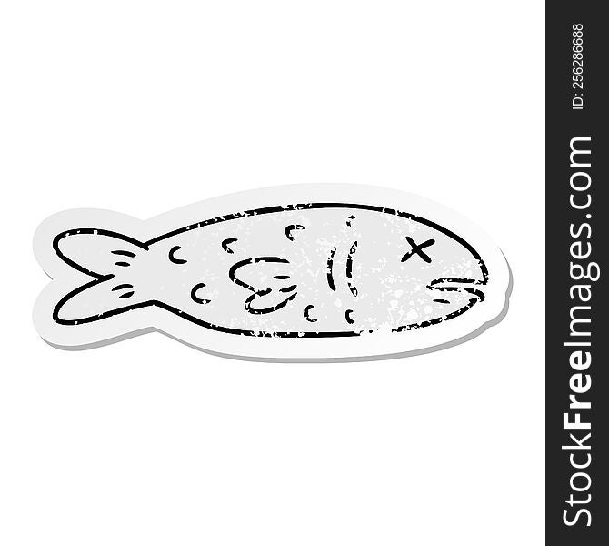 hand drawn distressed sticker cartoon doodle of a dead fish