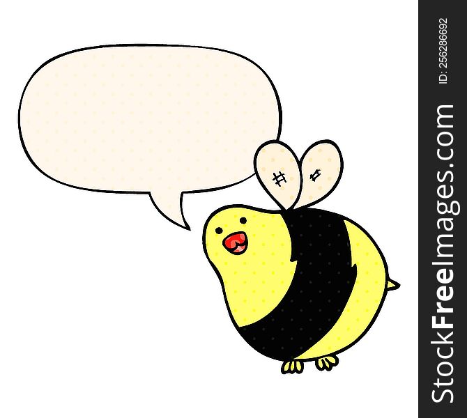 cartoon bee and speech bubble in comic book style