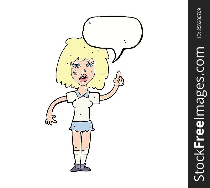 Cartoon Tough Woman With Idea With Speech Bubble