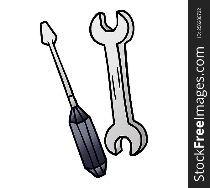 hand drawn gradient cartoon doodle of a spanner and a screwdriver