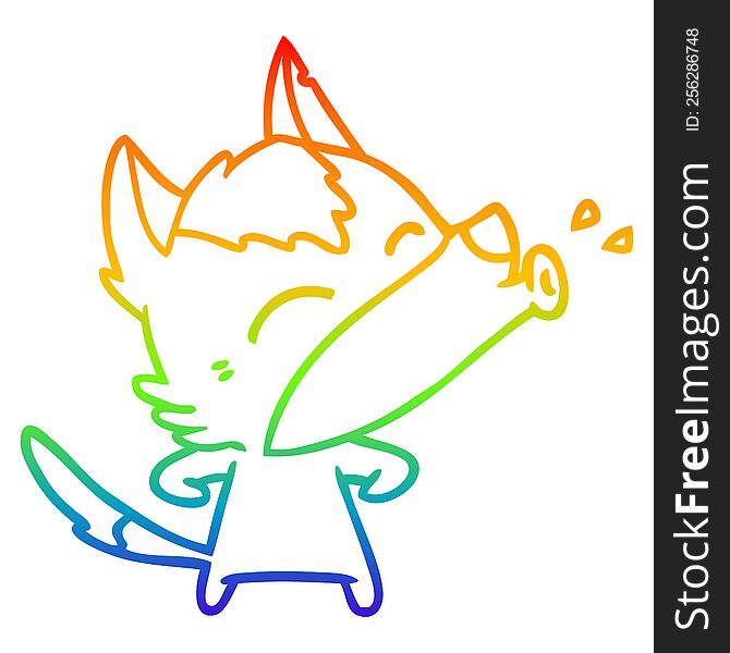 Rainbow Gradient Line Drawing Howling Wolf Cartoon