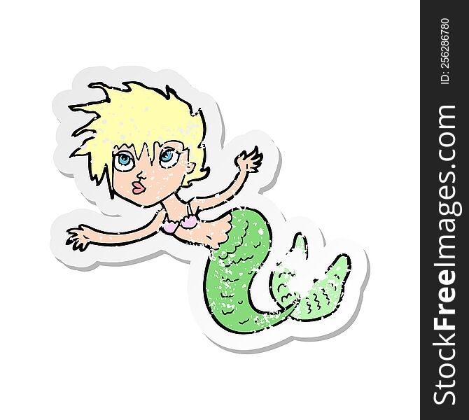 Retro Distressed Sticker Of A Cartoon Mermaid