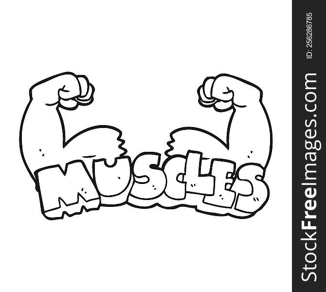 freehand drawn black and white cartoon muscles symbol