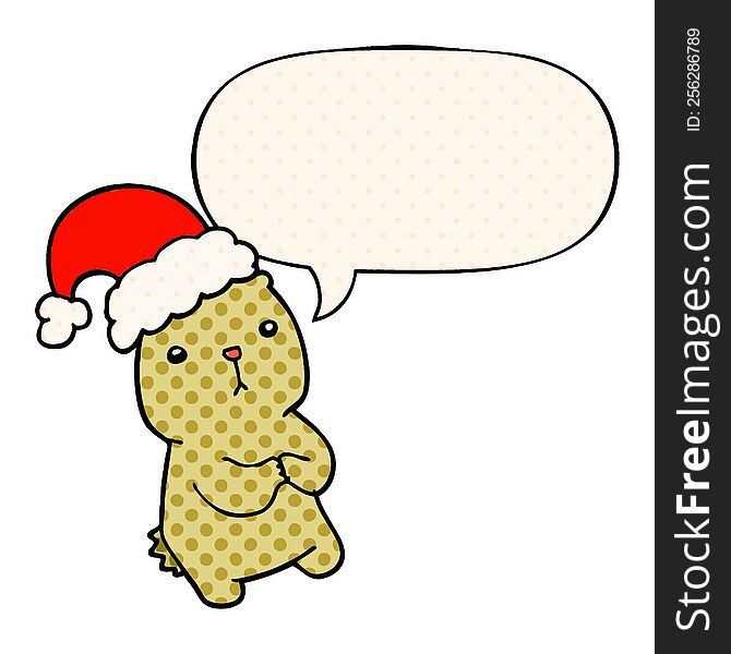 Cartoon Christmas Bear Worrying And Speech Bubble In Comic Book Style