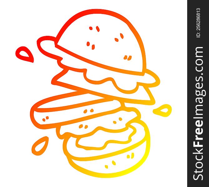 warm gradient line drawing of a cartoon burger