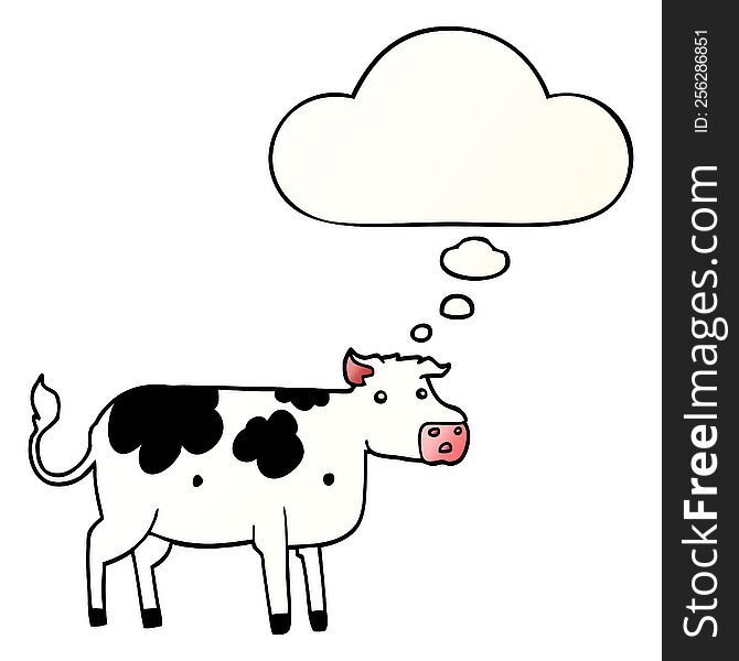 cartoon cow with thought bubble in smooth gradient style