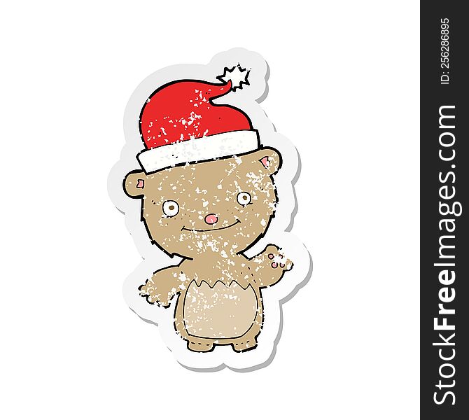 Retro Distressed Sticker Of A Cartoon Christmas Teddy Bear