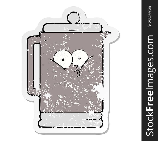 distressed sticker of a cartoon electric kettle