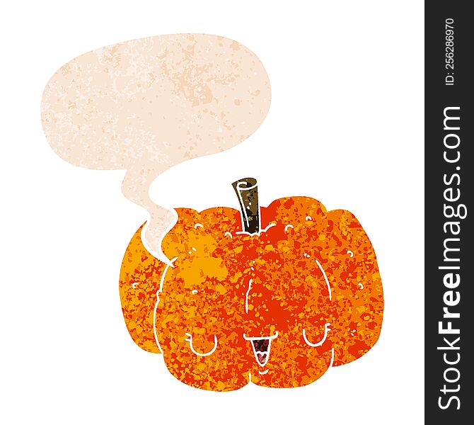 Cartoon Pumpkin And Speech Bubble In Retro Textured Style