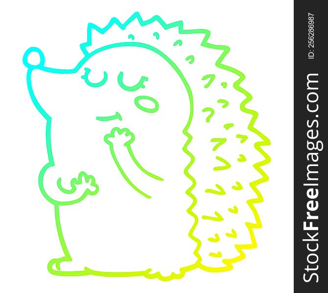 cold gradient line drawing of a cute cartoon hedgehog