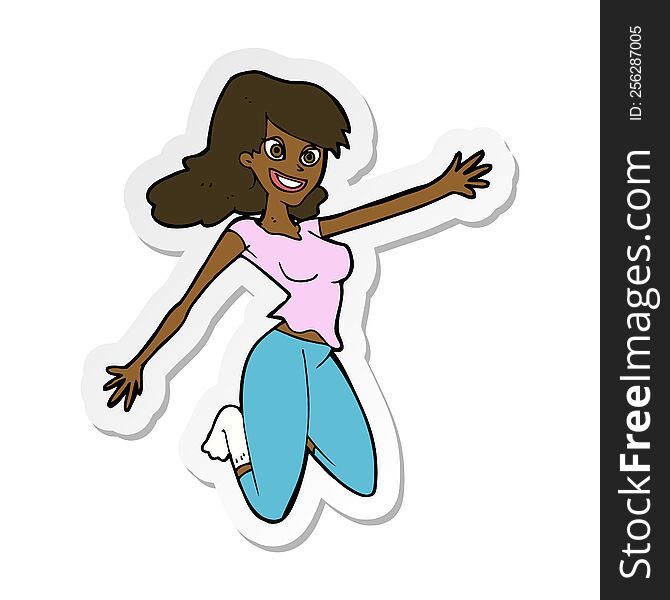 sticker of a cartoon jumping woman