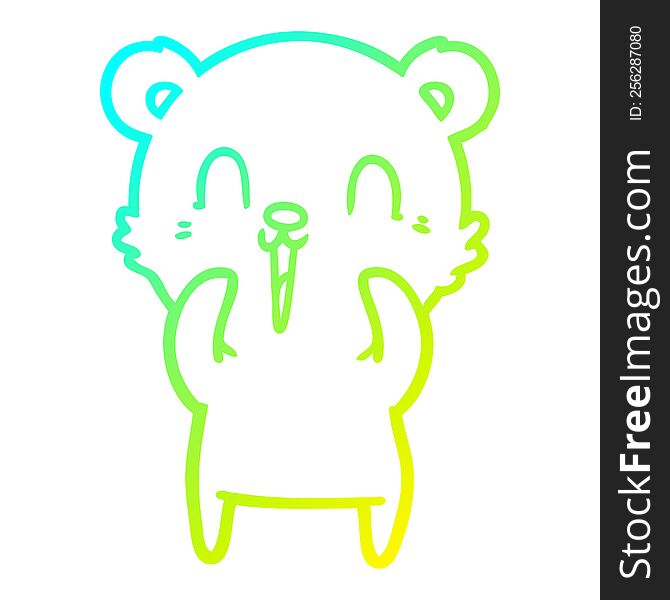 Cold Gradient Line Drawing Happy Cartoon Bear