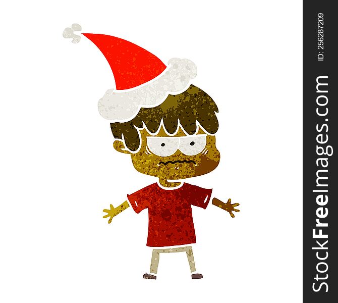 Annoyed Retro Cartoon Of A Boy Wearing Santa Hat