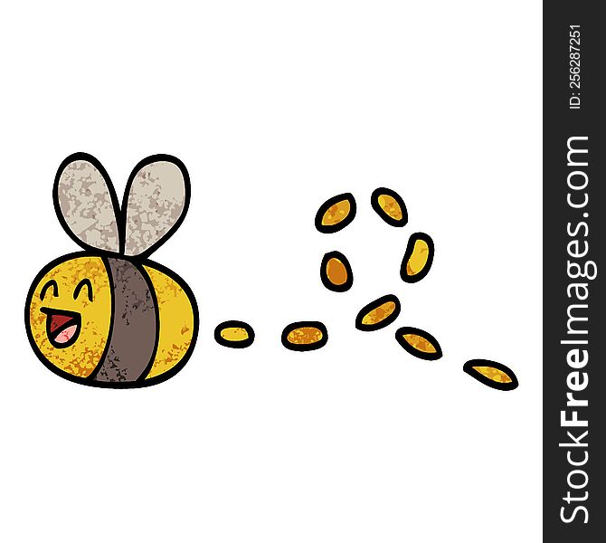 grunge textured illustration cartoon buzzing bee