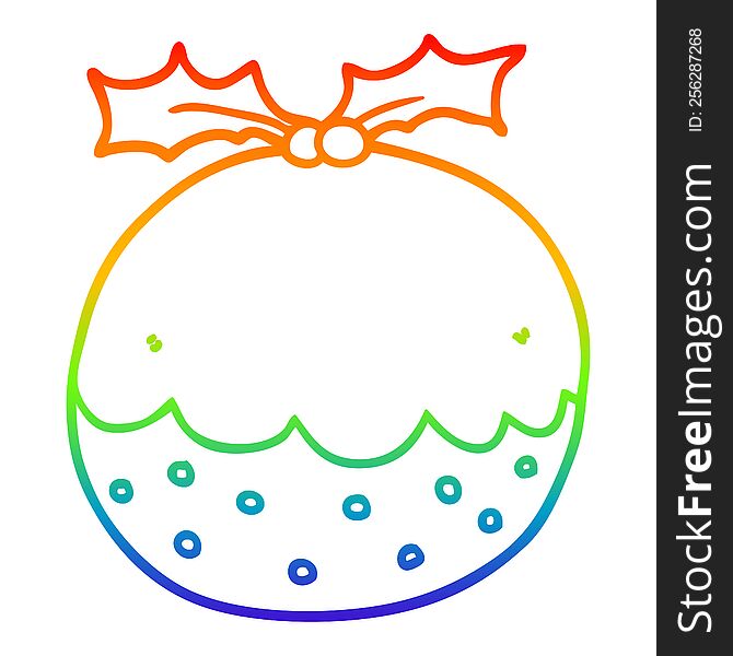 Rainbow Gradient Line Drawing Cartoon Christmas Pudding