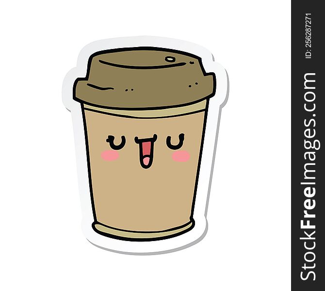 Sticker Of A Cartoon Take Out Coffee