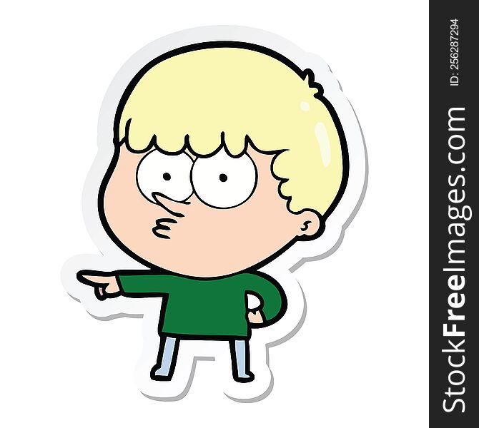 Sticker Of A Cartoon Pointing Boy