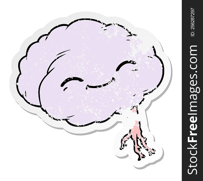 distressed sticker of a cartoon happy brain