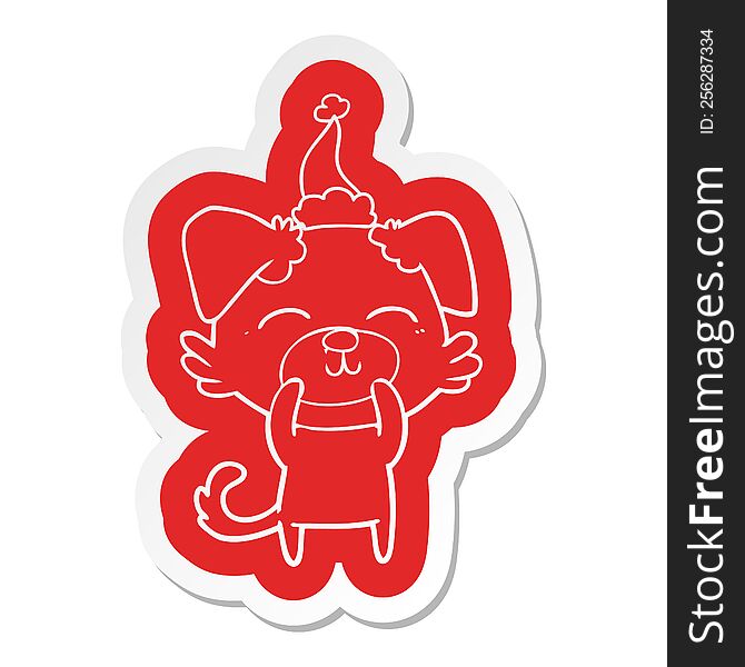 Cartoon  Sticker Of A Dog Wearing Santa Hat