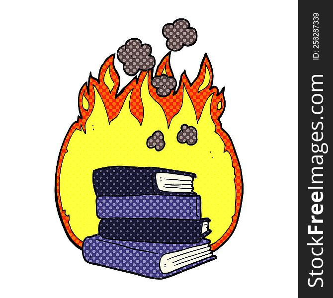 cartoon stack of books burning