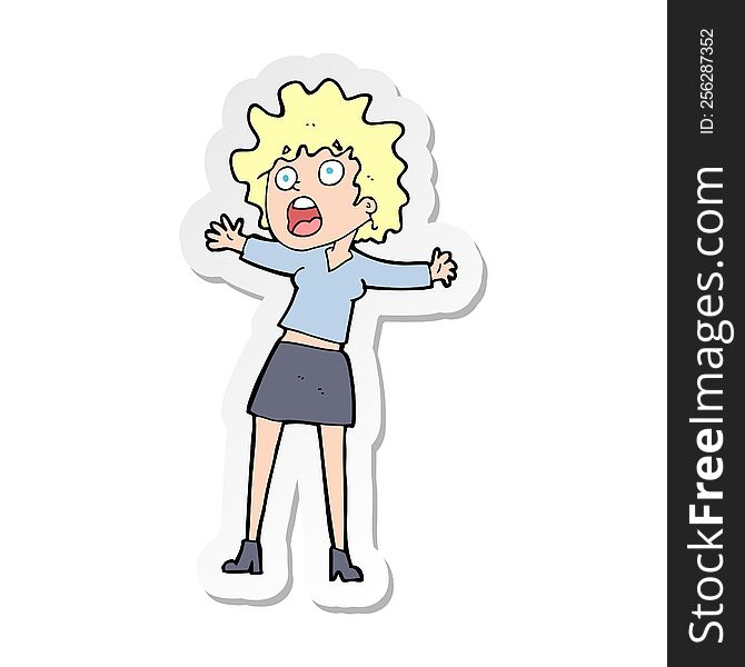 Sticker Of A Cartoon Frightened Woman