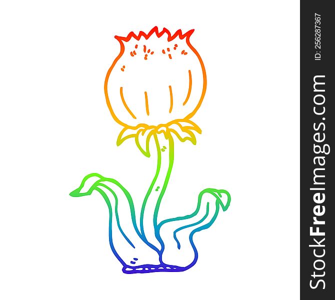 rainbow gradient line drawing of a cartoon wild flower