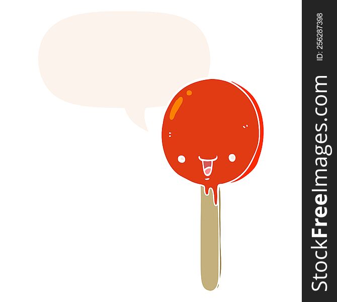 cartoon candy lollipop with speech bubble in retro style