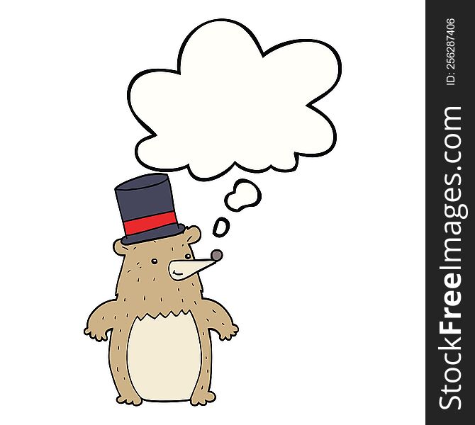 Cartoon Bear In Top Hat And Thought Bubble