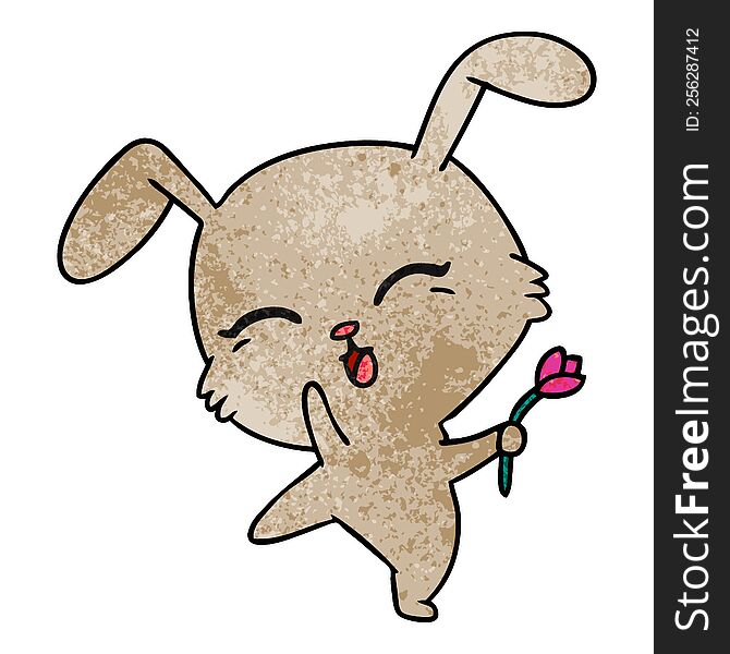 freehand drawn textured cartoon of cute kawaii bunny