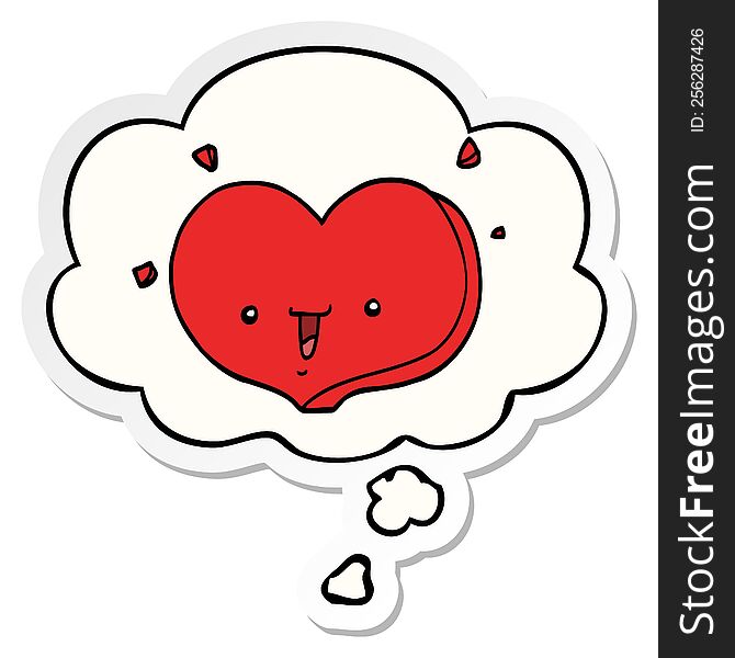 Cartoon Happy Love Heart And Thought Bubble As A Printed Sticker