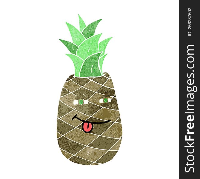 freehand drawn retro cartoon pineapple