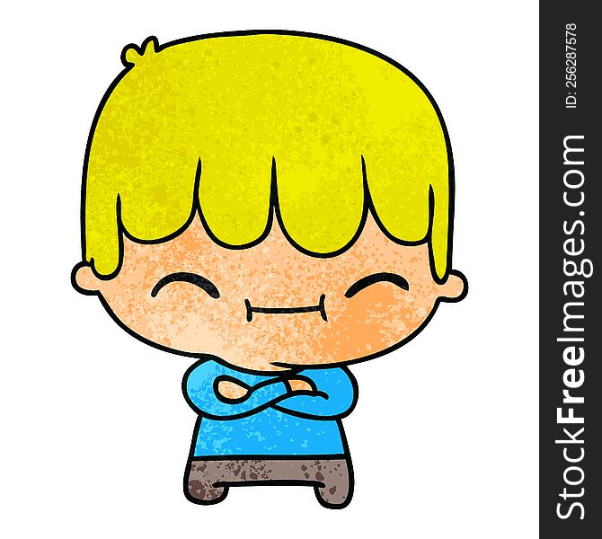 freehand drawn textured cartoon of kawaii cute boy