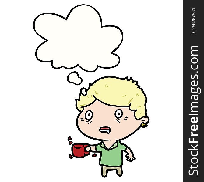 Cartoon Man With Cup Of Coffee And Thought Bubble