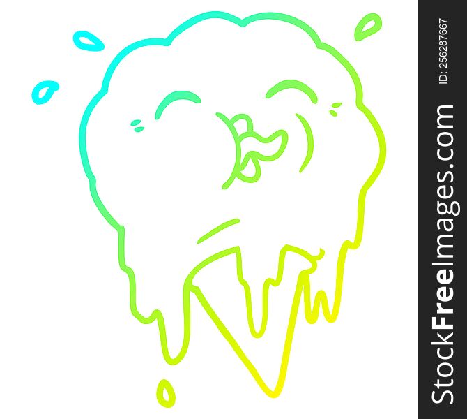 cold gradient line drawing of a cartoon melting ice cream