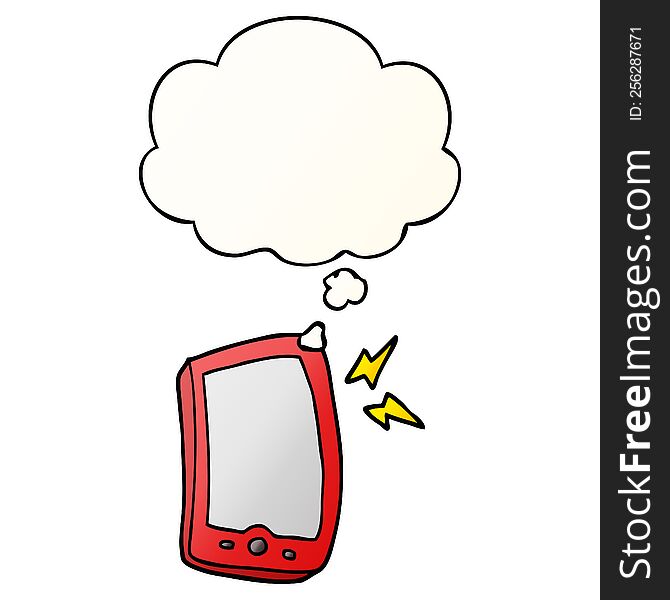 cartoon mobile phone with thought bubble in smooth gradient style