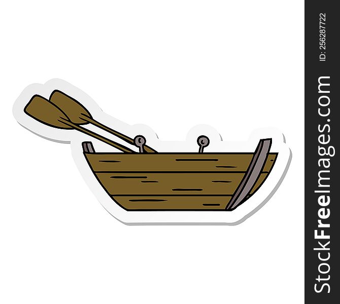 hand drawn sticker cartoon doodle of a wooden row boat