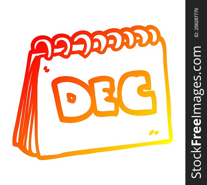 warm gradient line drawing cartoon calendar showing month of december