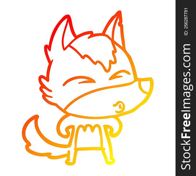 warm gradient line drawing of a cartoon wolf whistling