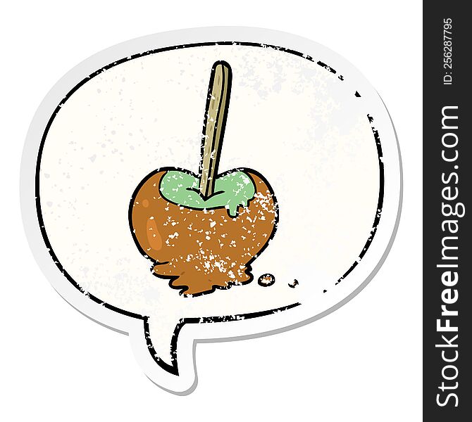 Cartoon Toffee Apple And Speech Bubble Distressed Sticker