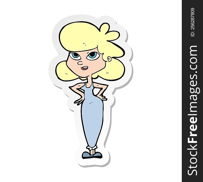 sticker of a cartoon girl with hands on hips