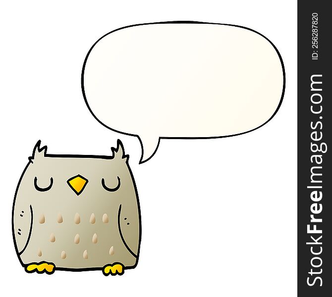 Cute Cartoon Owl And Speech Bubble In Smooth Gradient Style