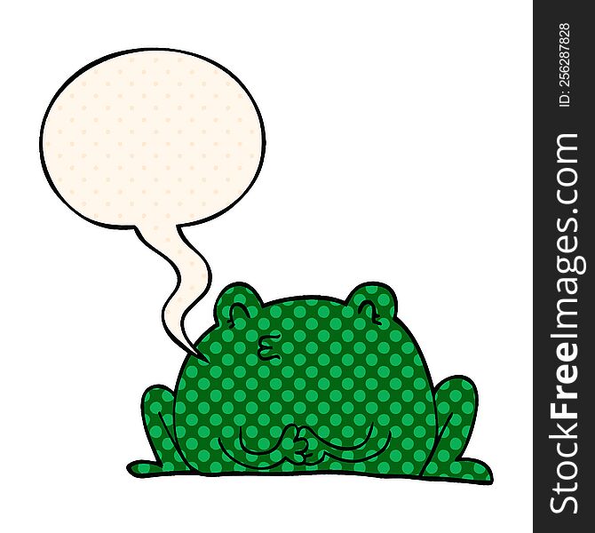 cute cartoon frog and speech bubble in comic book style