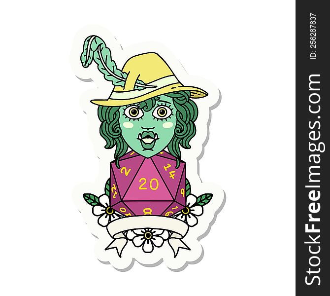 Half Orc Bard With Natural 20 Dice Roll Sticker