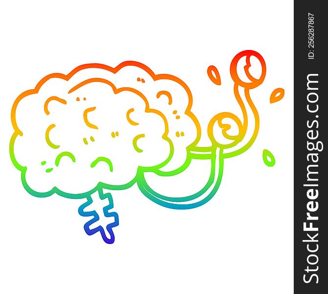 Rainbow Gradient Line Drawing Cartoon Monster Brain
