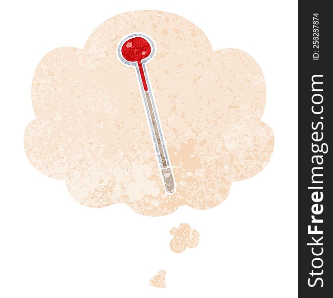 Cartoon Thermometer And Thought Bubble In Retro Textured Style