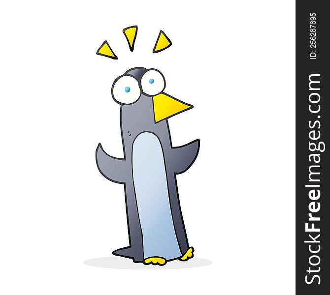 freehand drawn cartoon surprised penguin