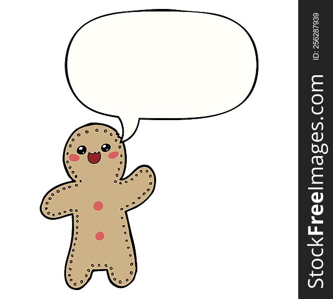 Cartoon Gingerbread Man And Speech Bubble