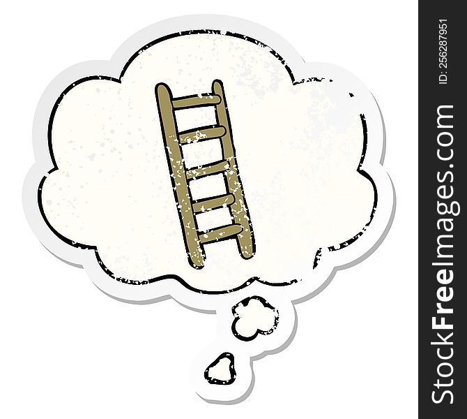 cartoon ladder with thought bubble as a distressed worn sticker