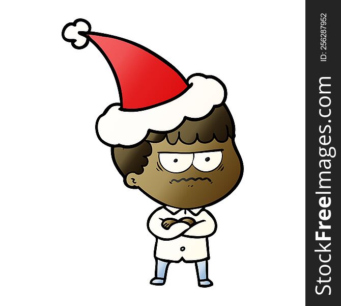 Gradient Cartoon Of An Annoyed Man Wearing Santa Hat